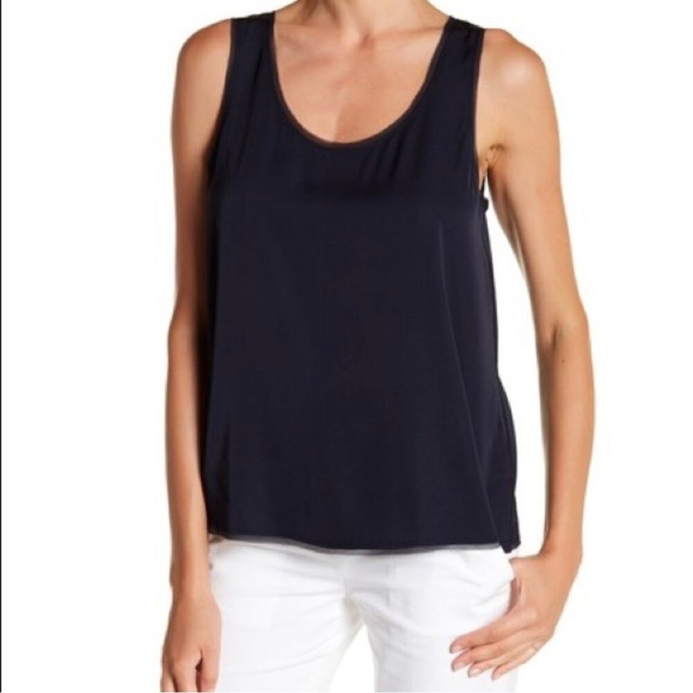 Vince Raw Edge Trimmed Crepe Tank Navy Blue S